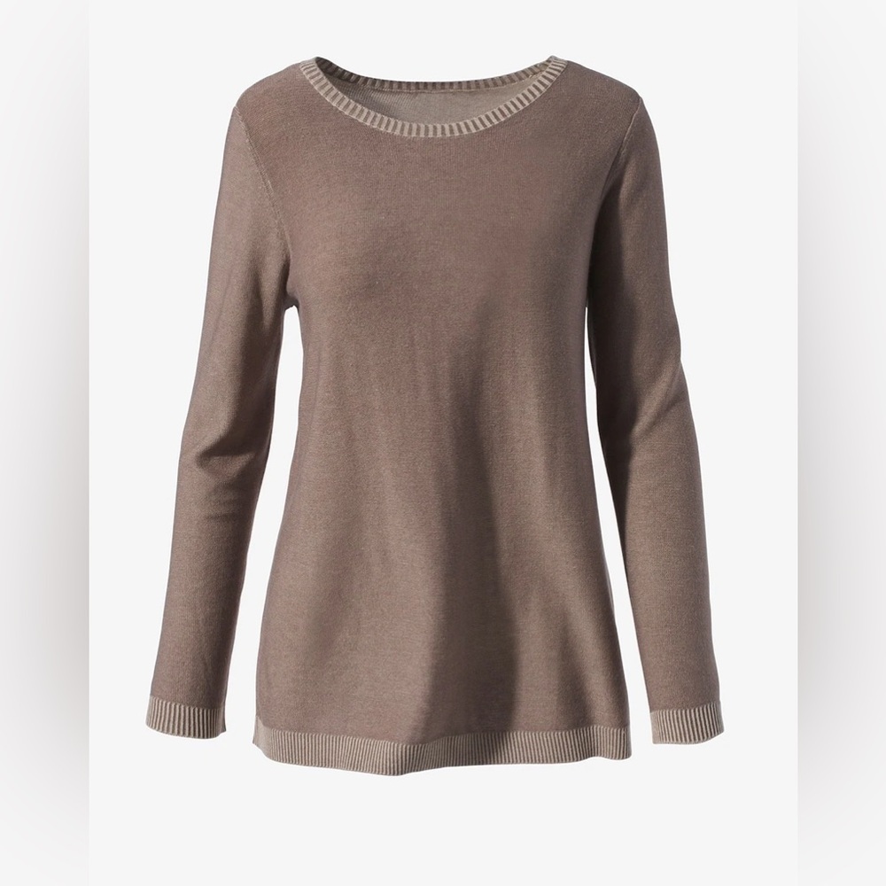 NWT Chico's Scoop-Neck Two-Tone Pullover Brown Mauve Sweater, size S or 0